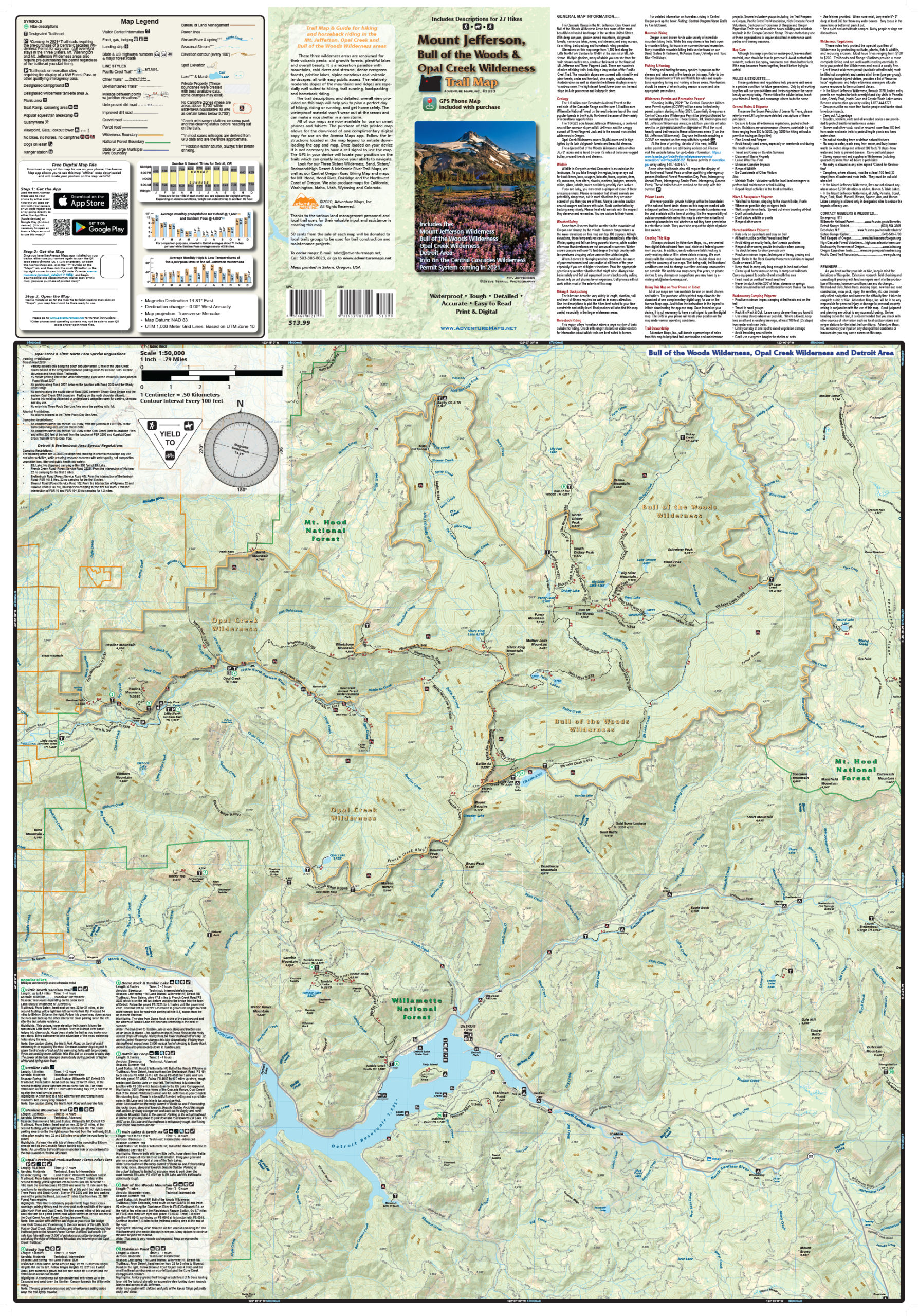 Mount Jefferson Bull of the Woods Opal Creek Wilderness Trail Map Adventure Maps